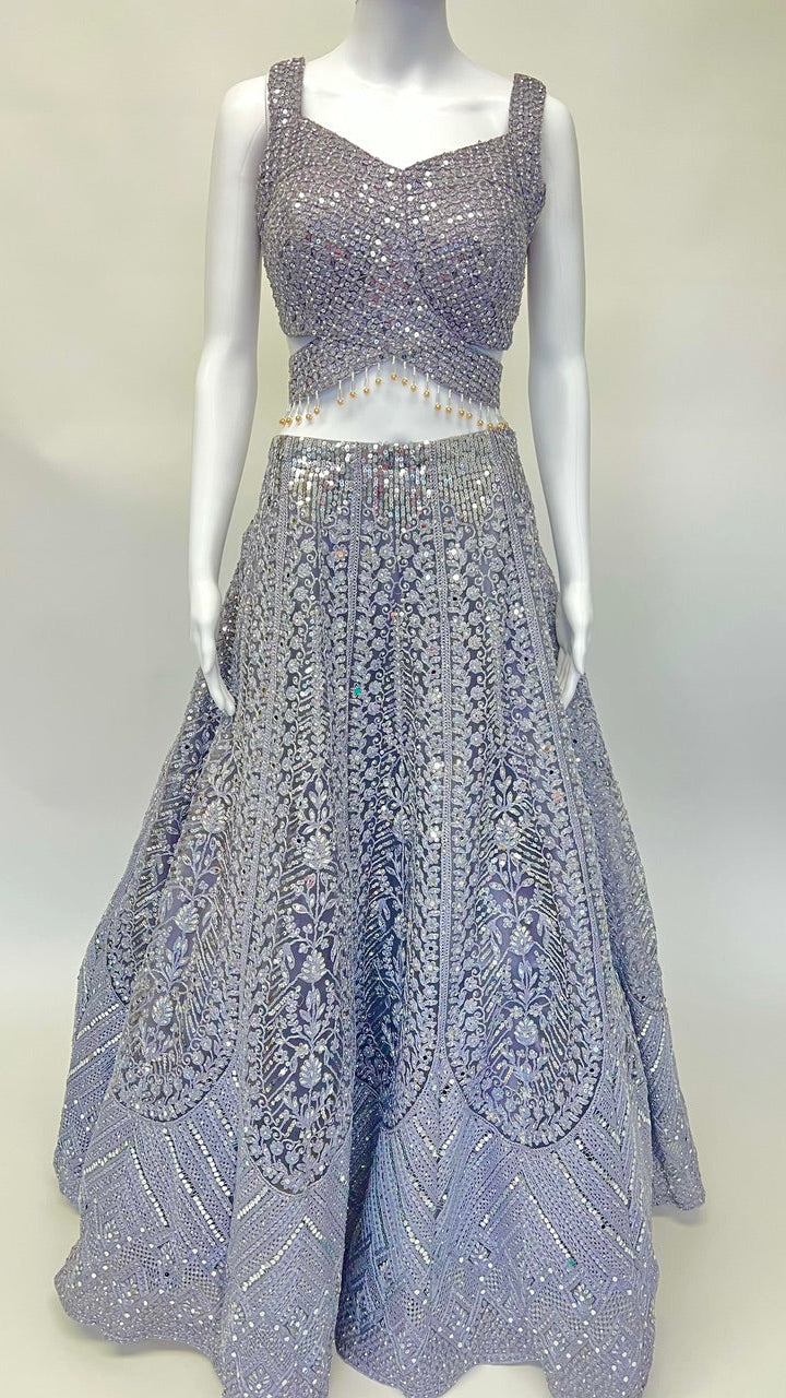 Grey Feathered Lehnga Set