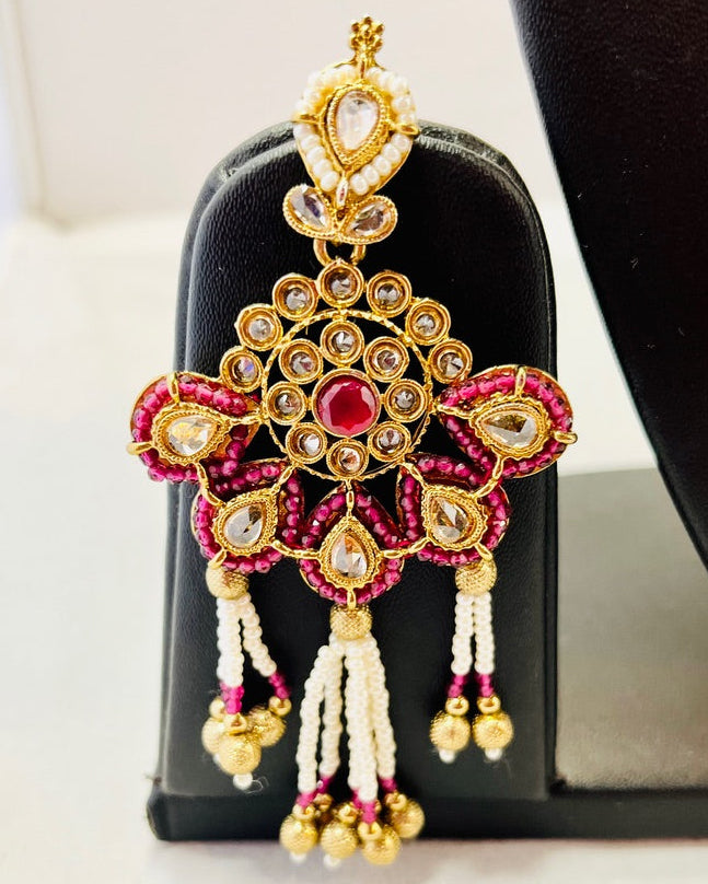 White Beads American Diamond Necklace Set