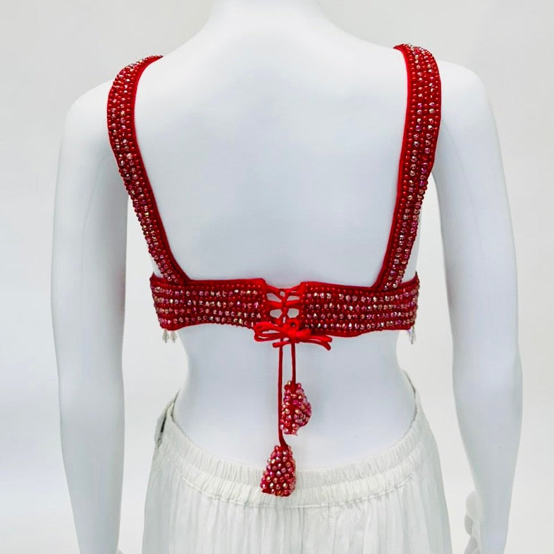 Red Color Rhinestone Blouse