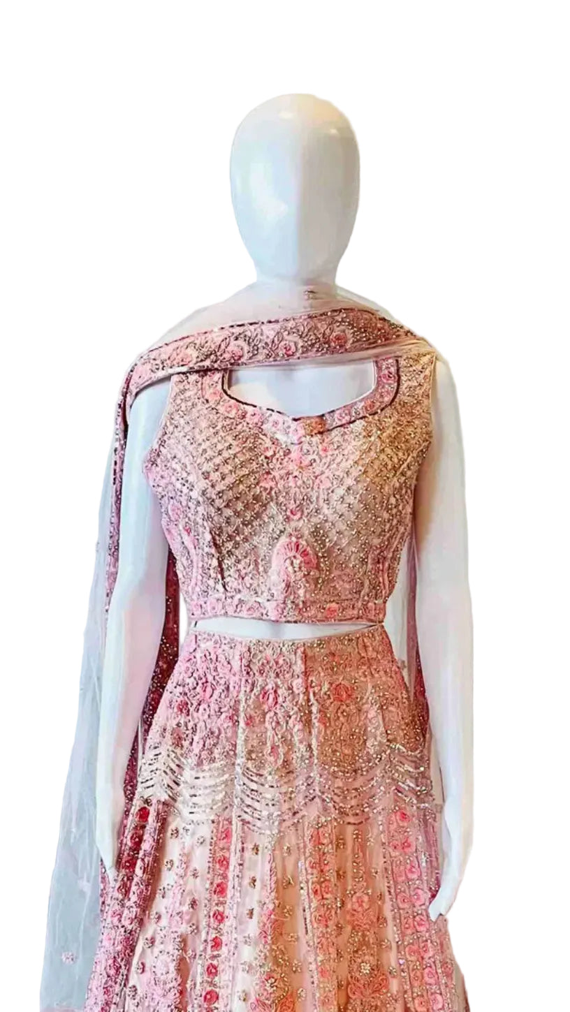Light Pink Bridal Net Lehnga