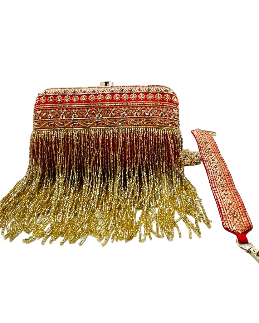 Red Banarasi Silk Clutch