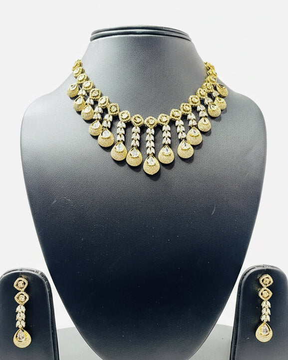 Gold American Diamond Kundan Necklace Set