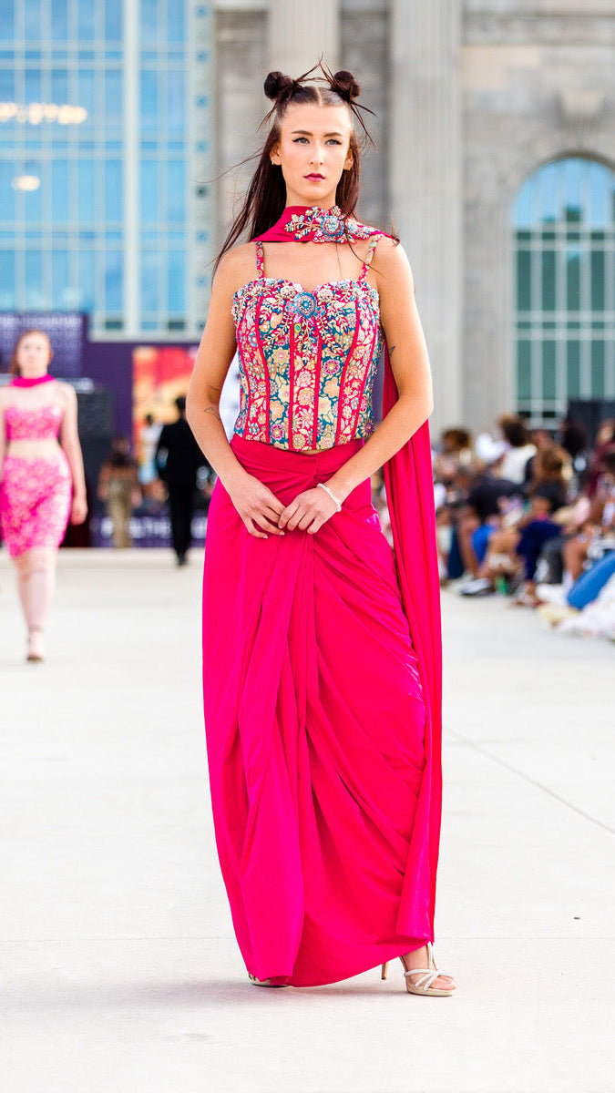 Dark Pink Corset Ready-made Saree