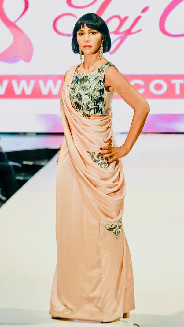 Peach Draped Skirt Set
