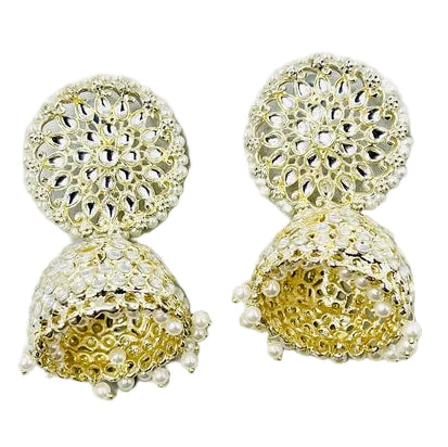 Gold-Plated.Pearl Kundan Jhumka Earrings
