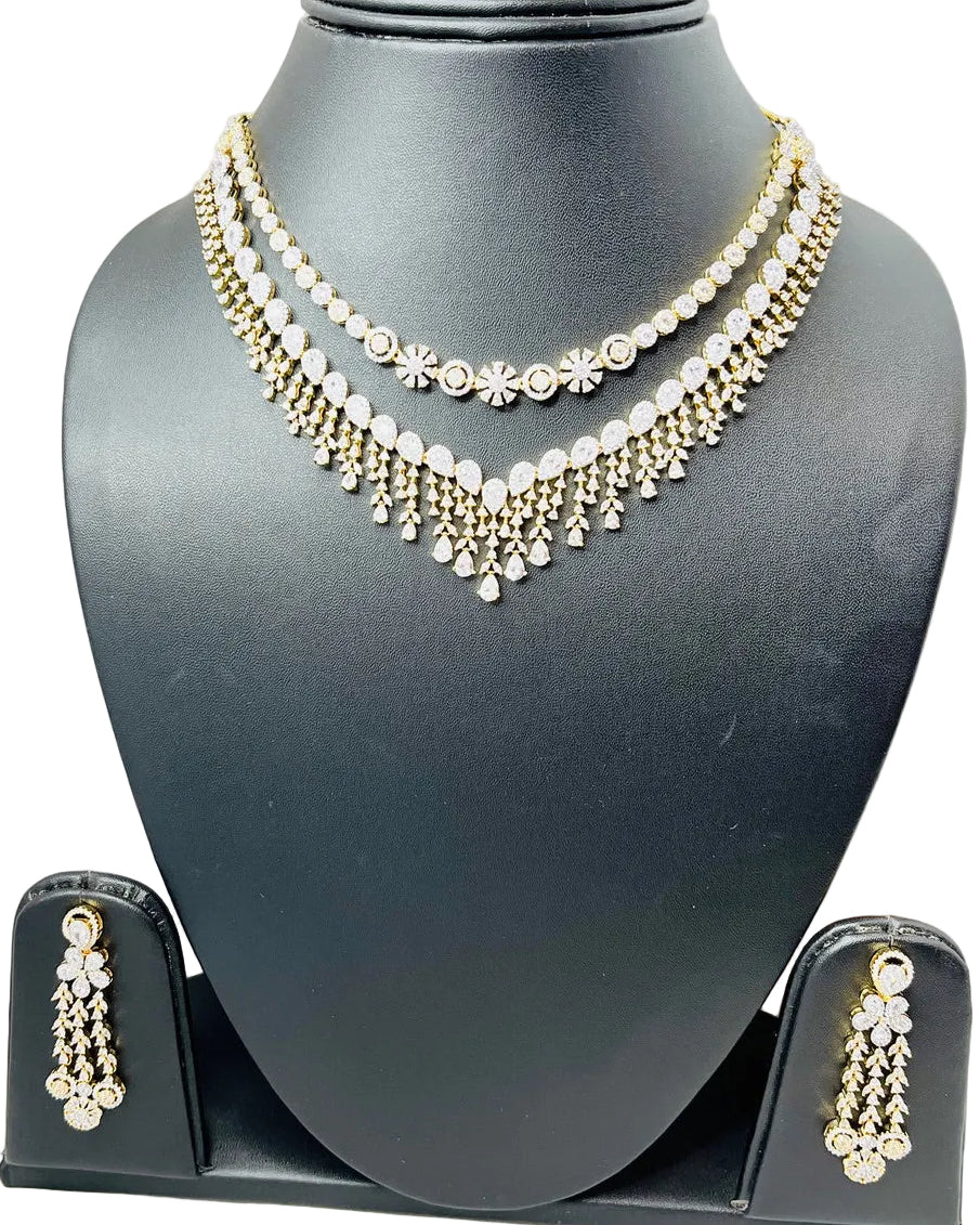 Gold Double-Layered American Diamond Necklace