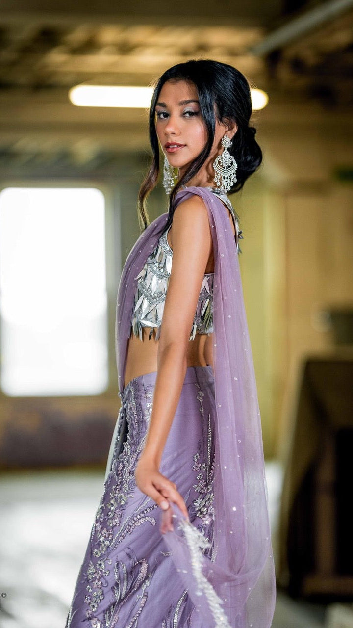 Lavender Color Readymade Saree