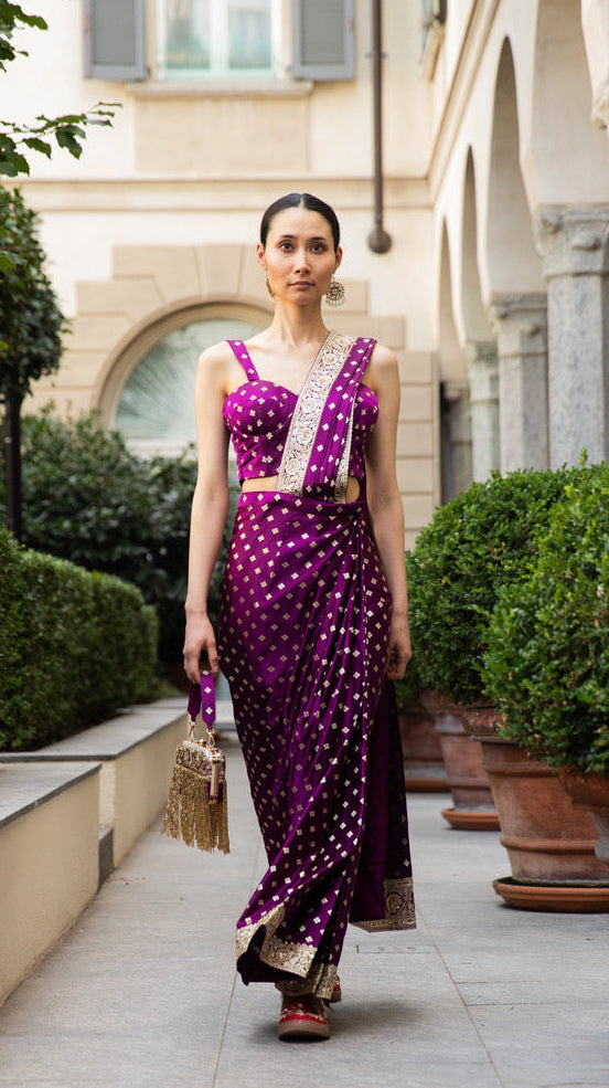 Purple Readymade Saree
