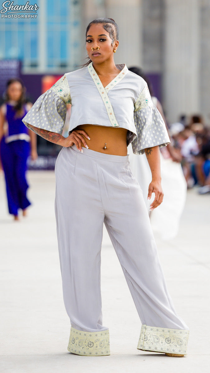 Grey Crop Top & Pant Set