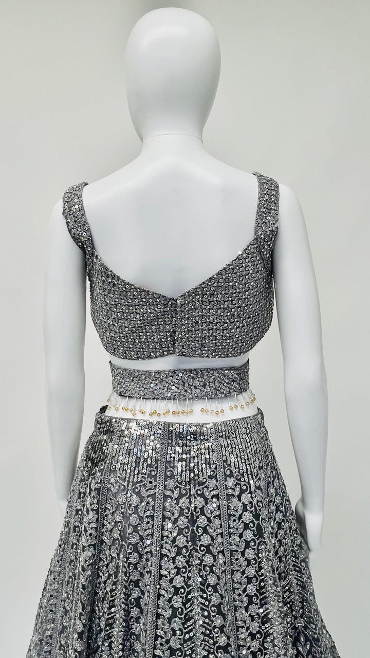 Grey Feathered Lehnga Set