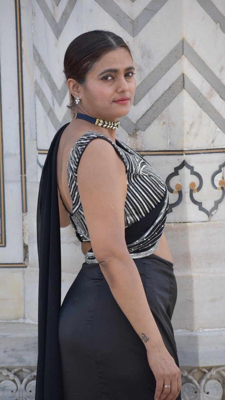 Black & Silver Readymade Saree