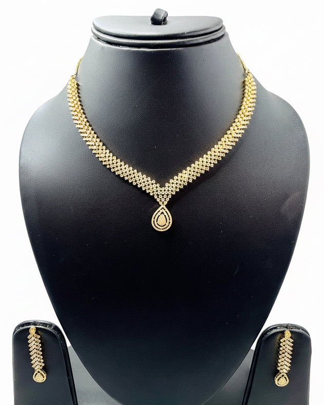 Golden American Diamond Necklace Set