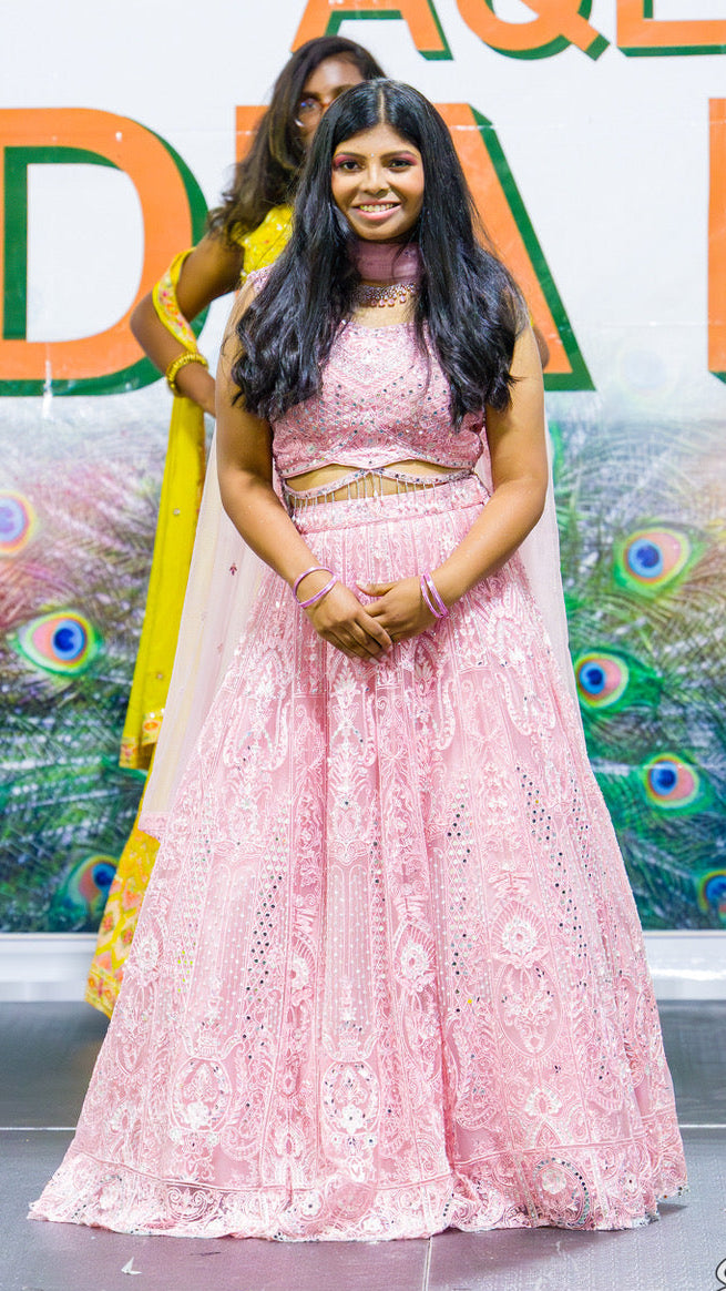 Pink Embroidered Lehnga with Beads
