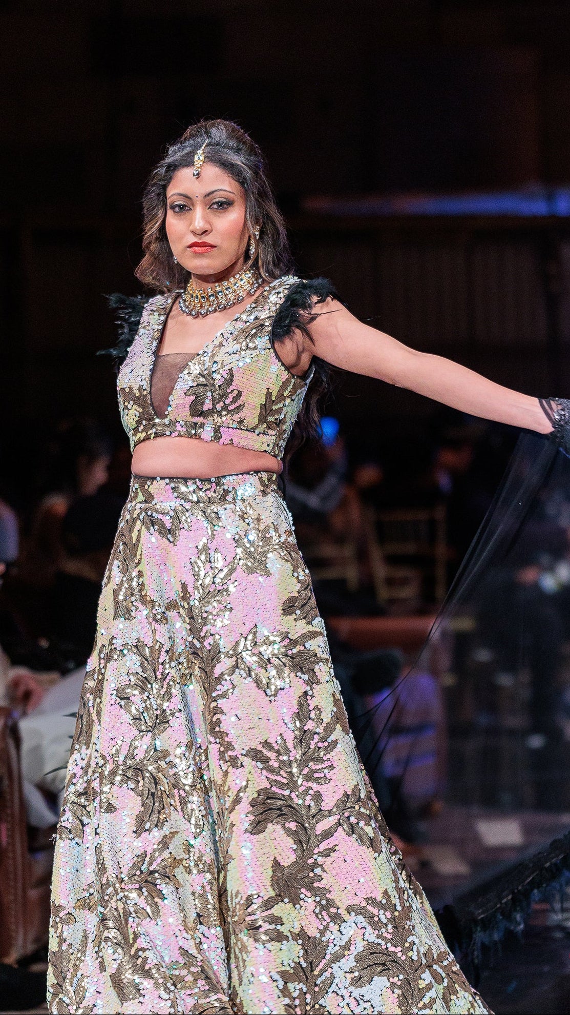 Sequin  Lehnga with Black Feathers