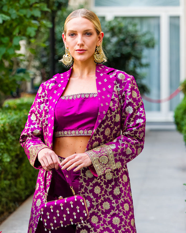 Purple Banarasi Silk Clutch