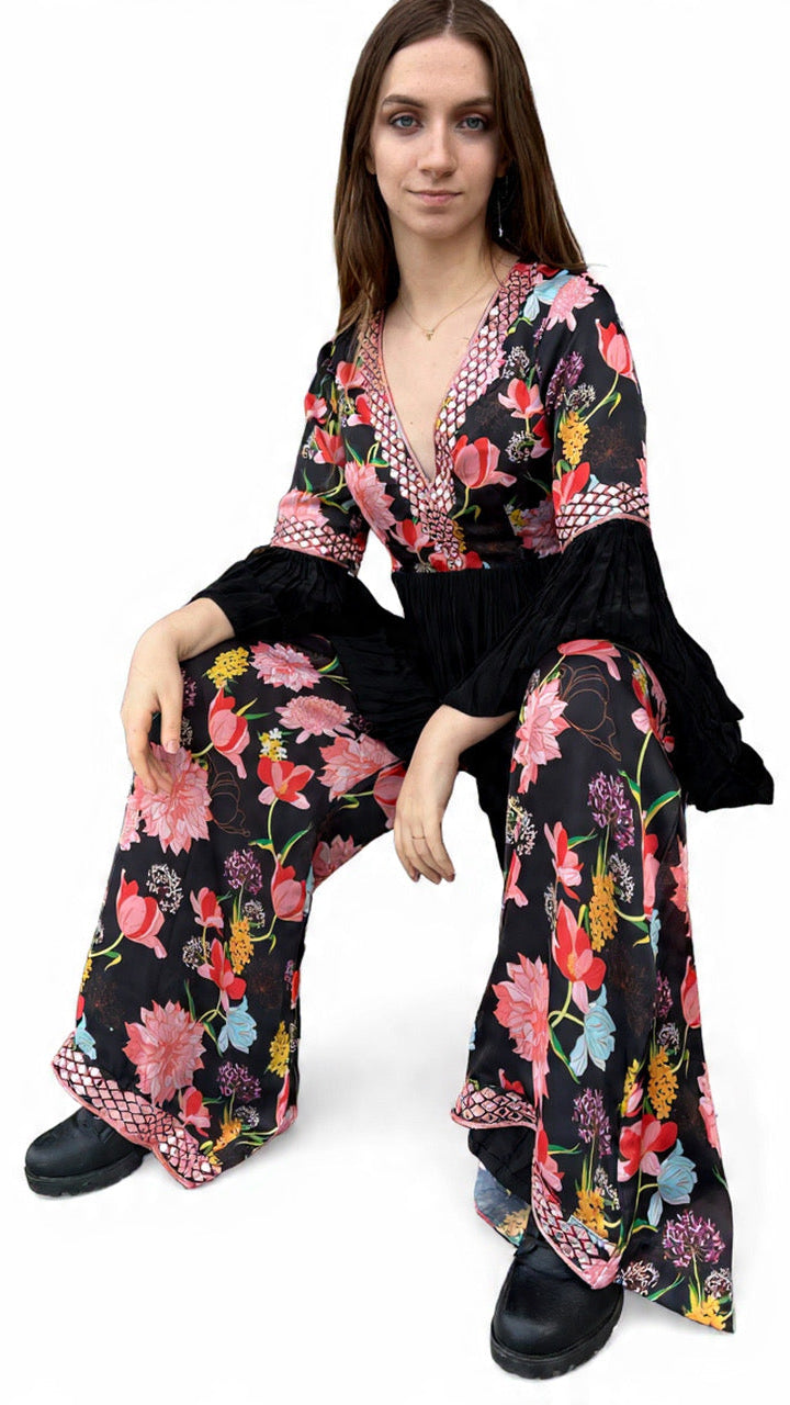 Black Floral Printed Palazzo Set