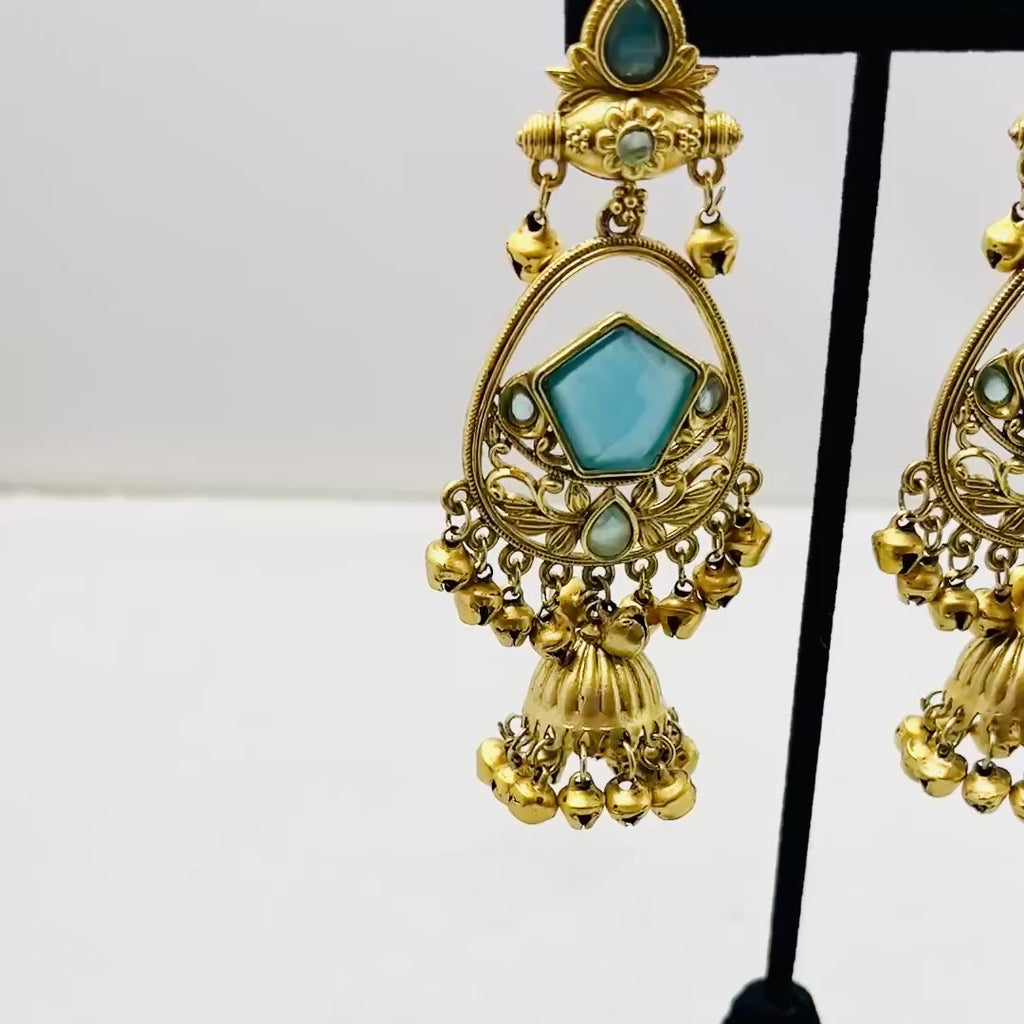 Gold & Sky-Blue Earrings