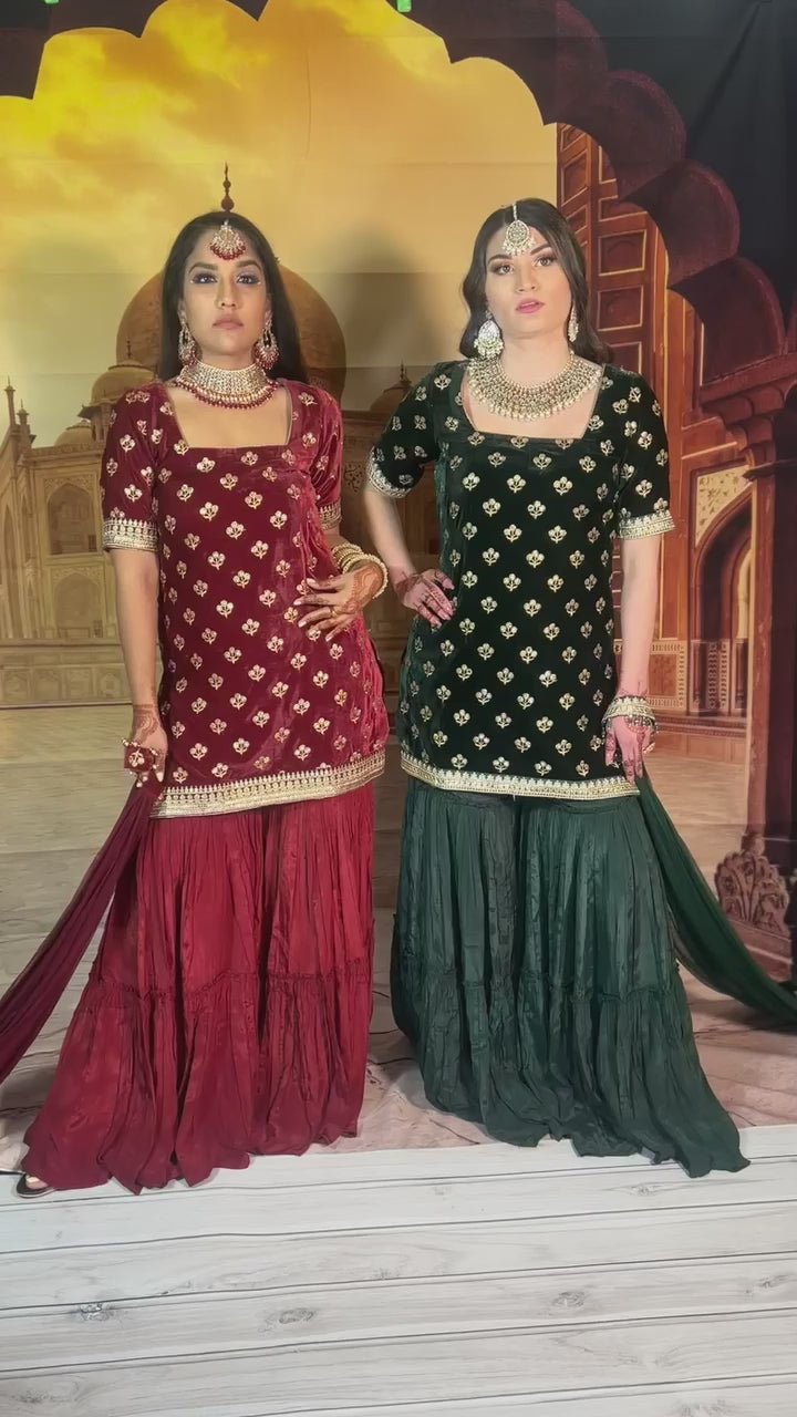 Dark Green Sharara Set