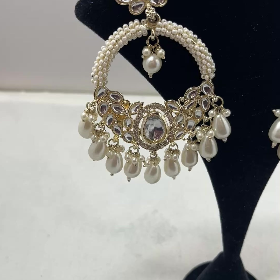 Kundan Pearl Earrings With Ear Extensions