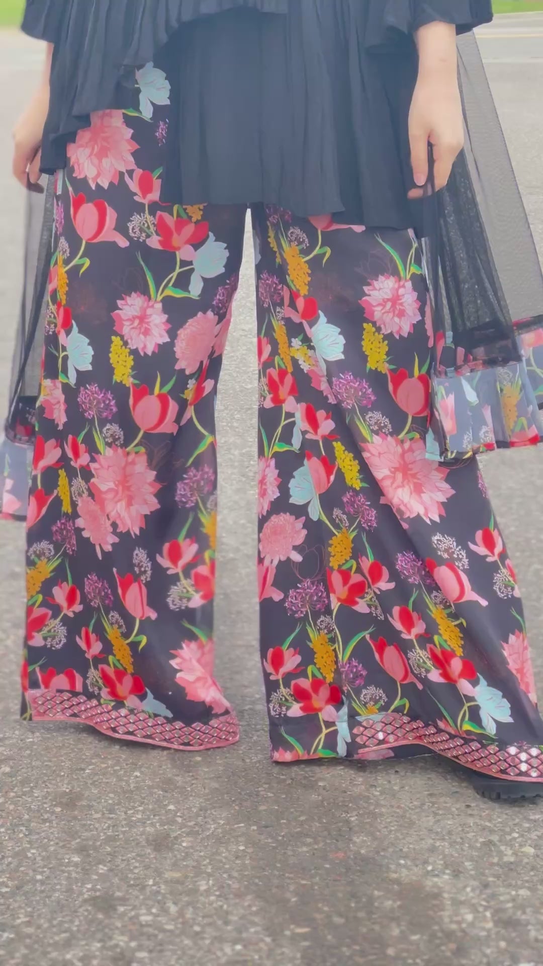 Black Floral Printed Palazzo Set