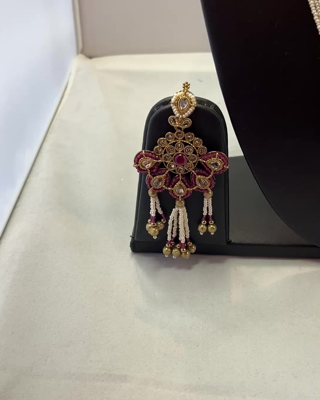 White Beads American Diamond Necklace Set