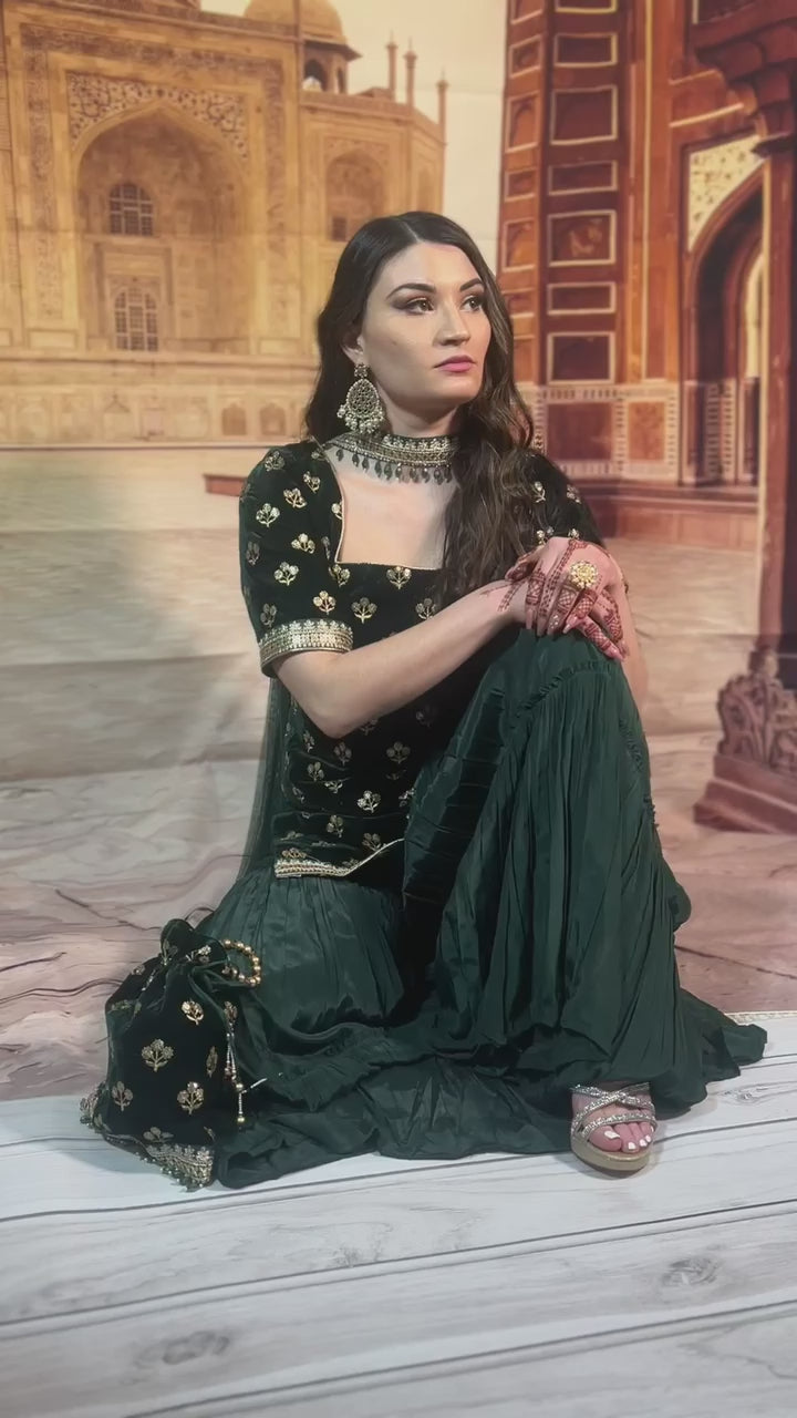 Dark Green Sharara Set