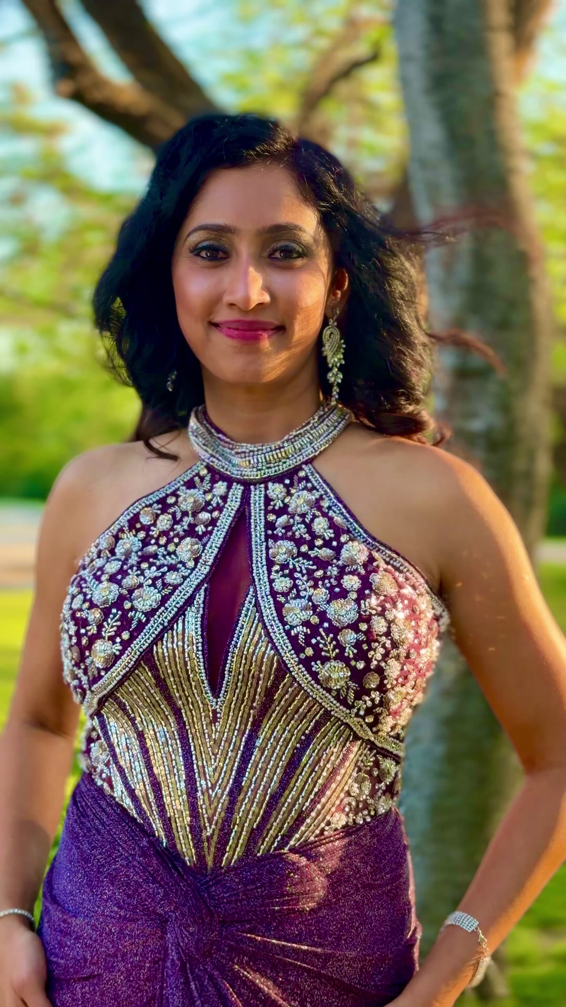 Purple and Silver Draped Gown