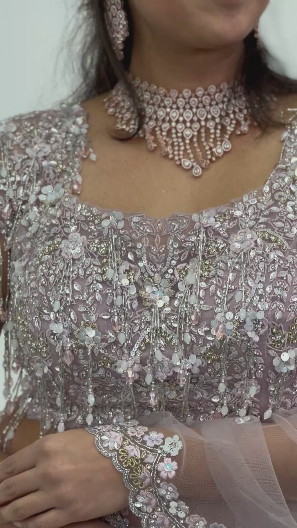 Light Lavender Bridal Lehnga with Beaded Fringe