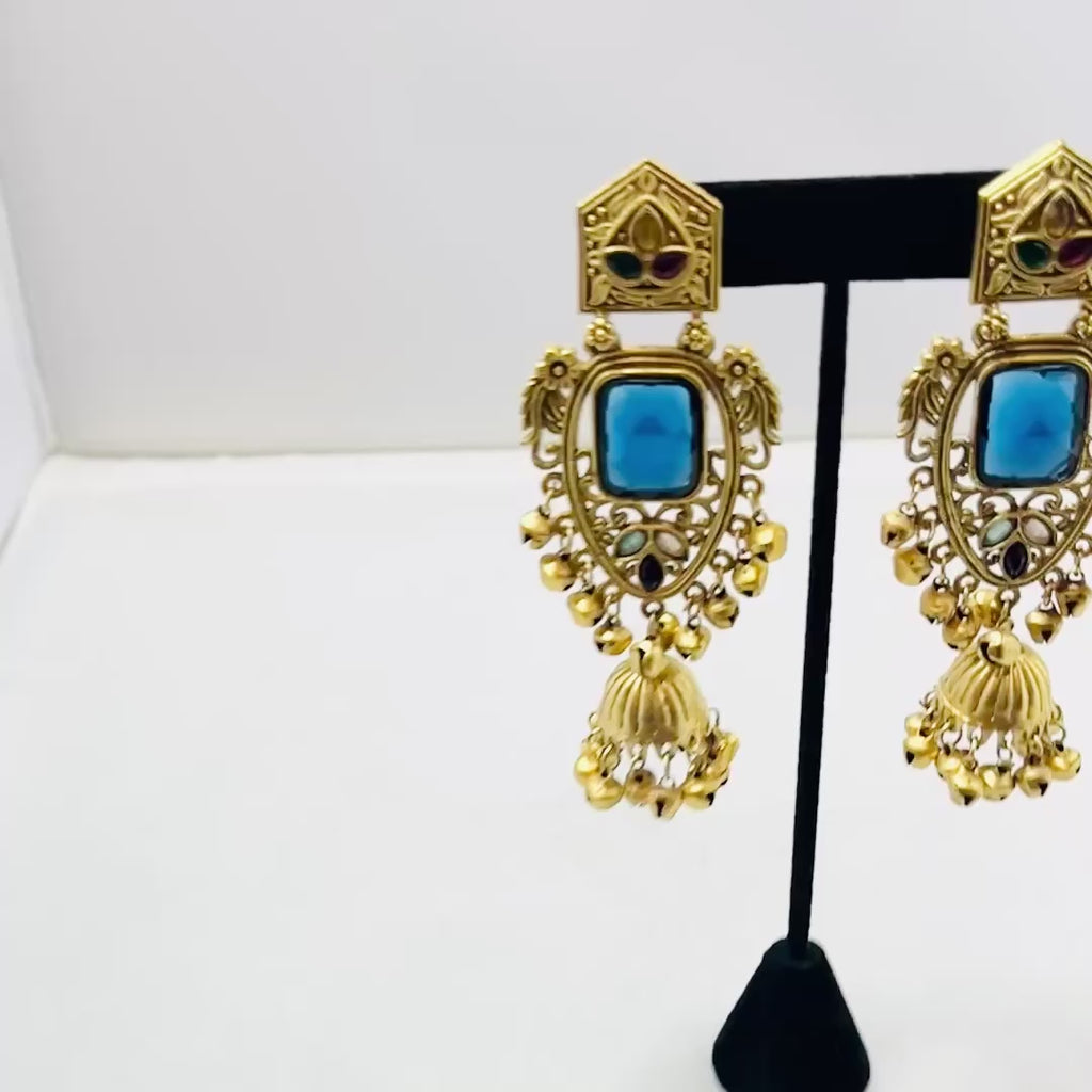 Gold & Blue Jhumka Earrings