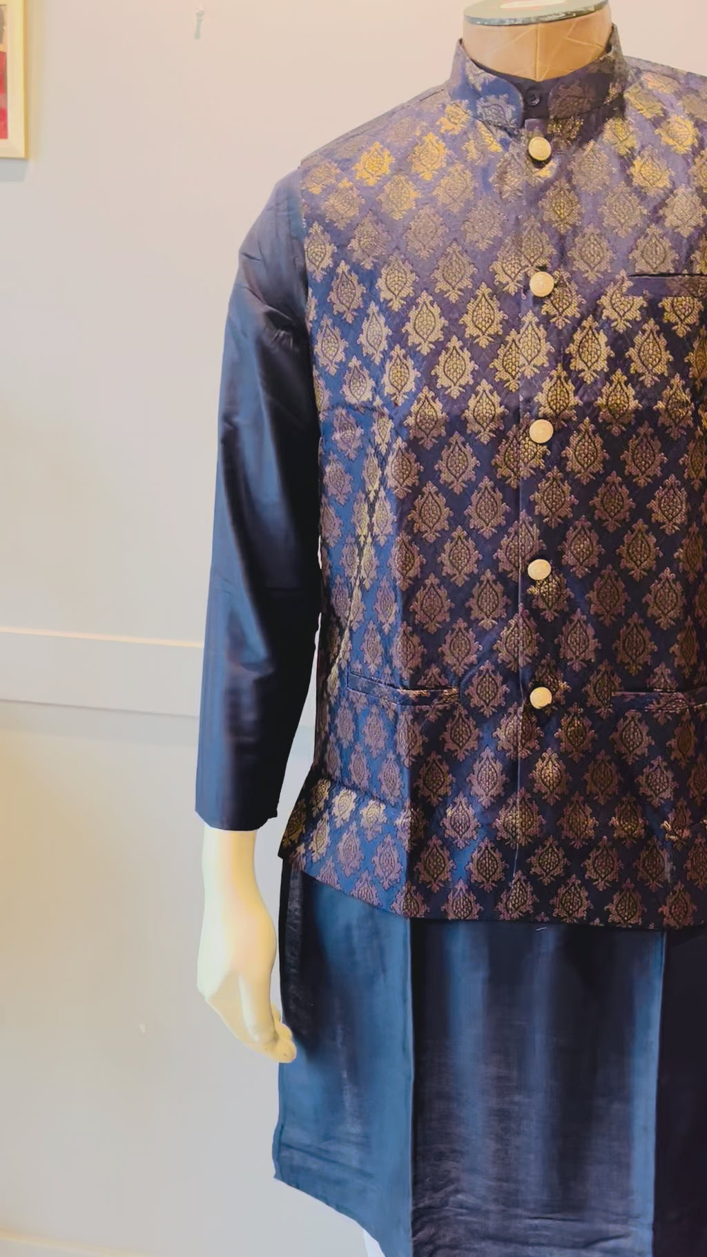 Blue & Gold Kurta Vest Set