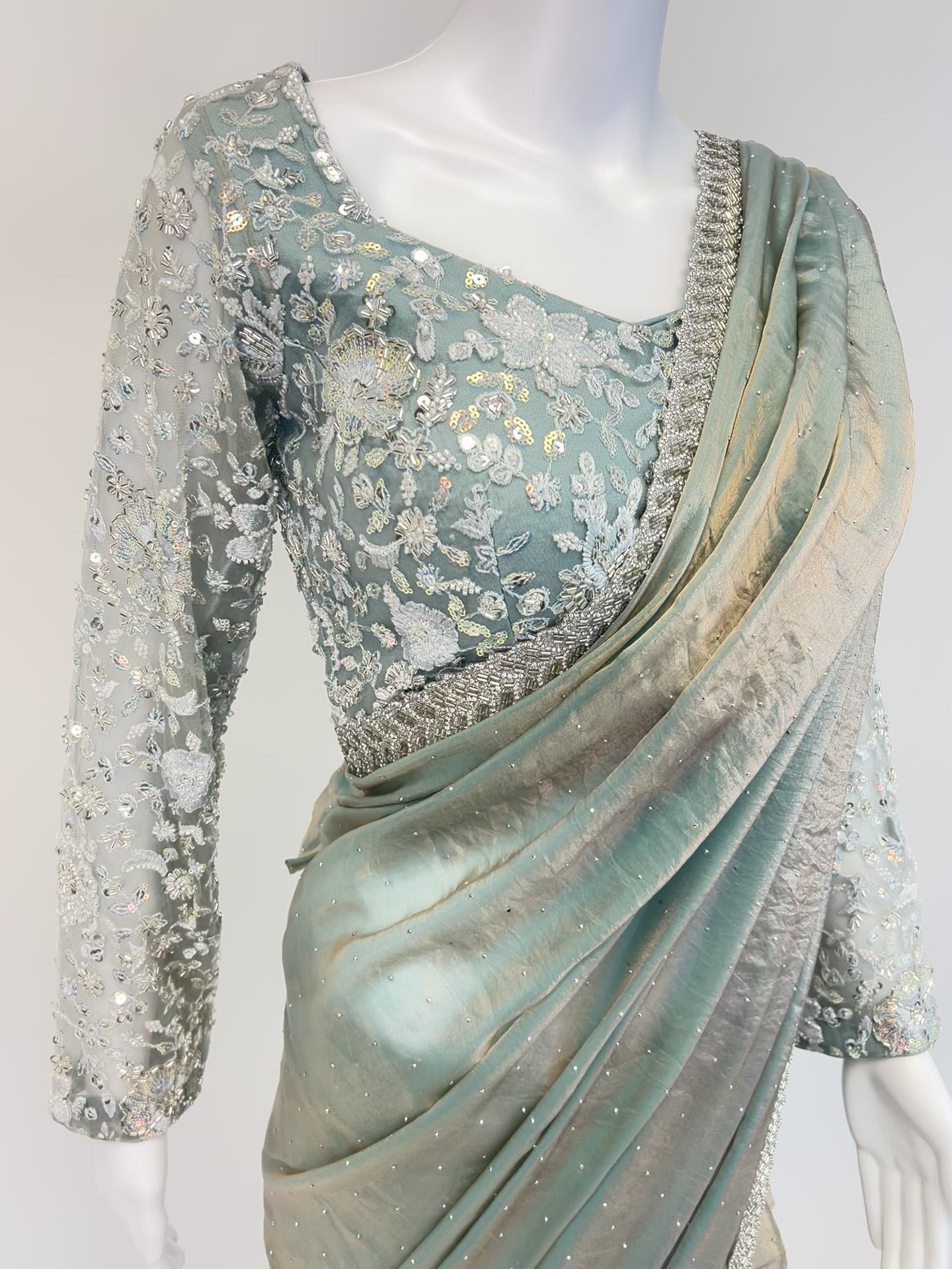 Sea Green Readymade Saree