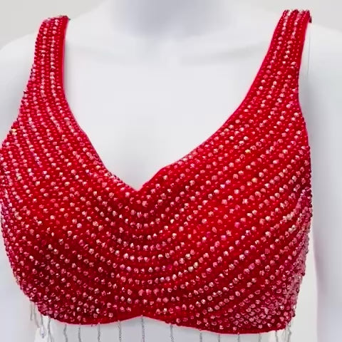 Red Color Rhinestone Blouse