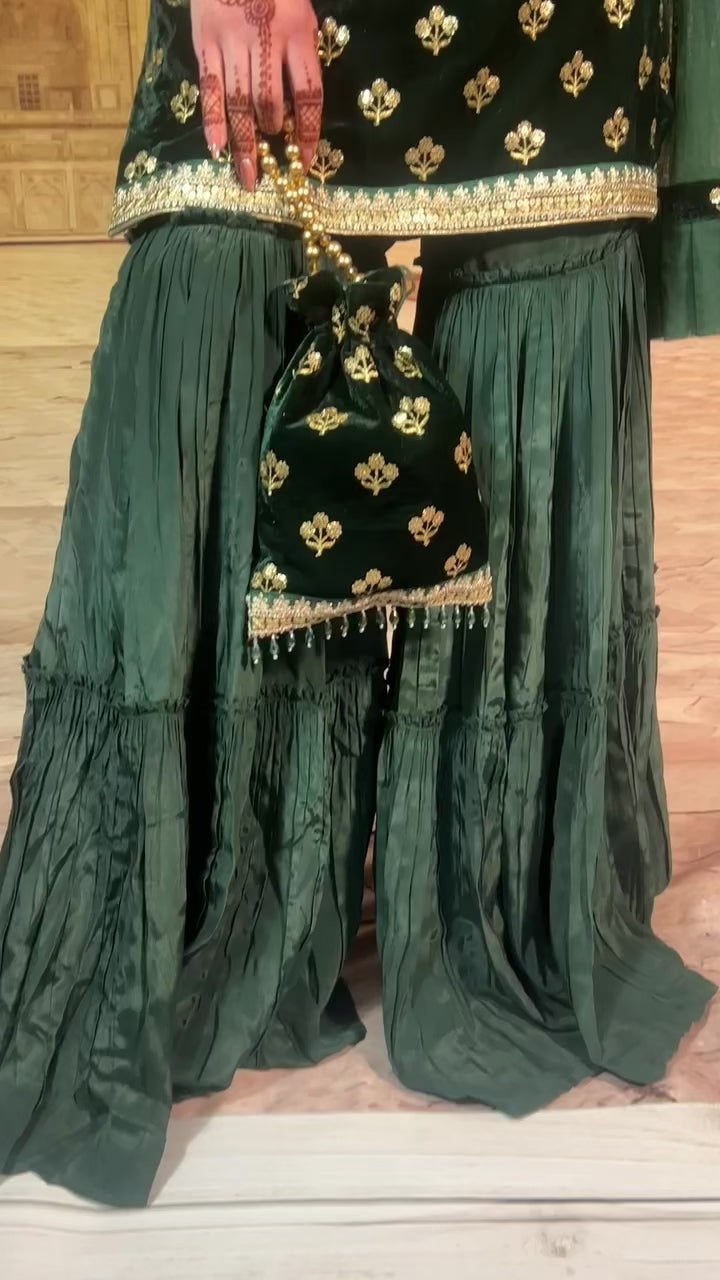Dark Green Sharara Set
