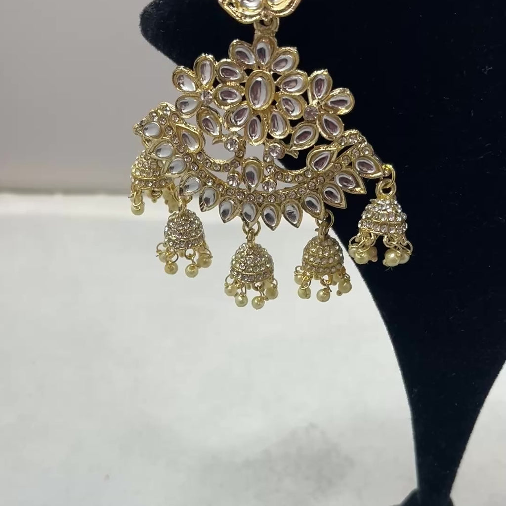 Gold Kundan Earrings With Ear Extensions