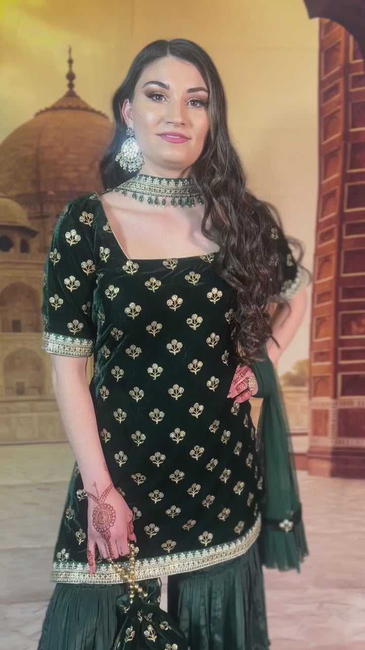 Dark Green Sharara Set