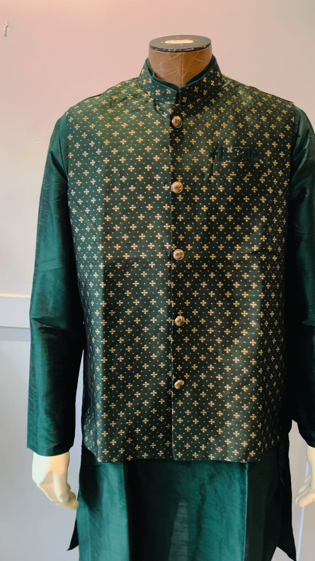 Green & Gold Kurta Vest Set