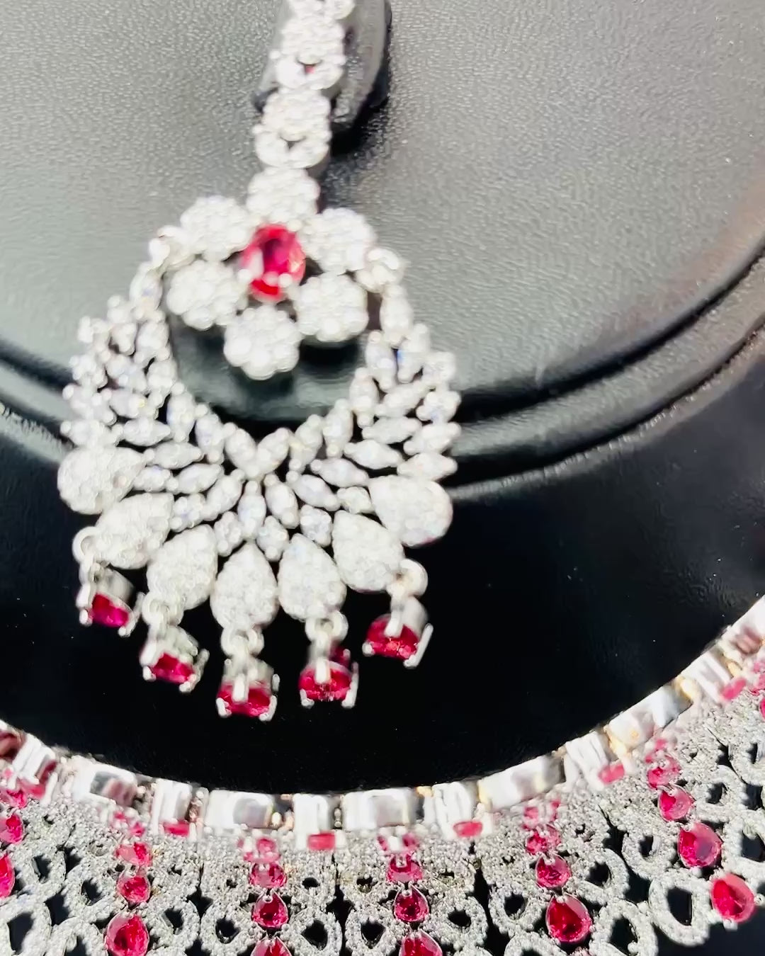 Pink American Diamond Necklace Set