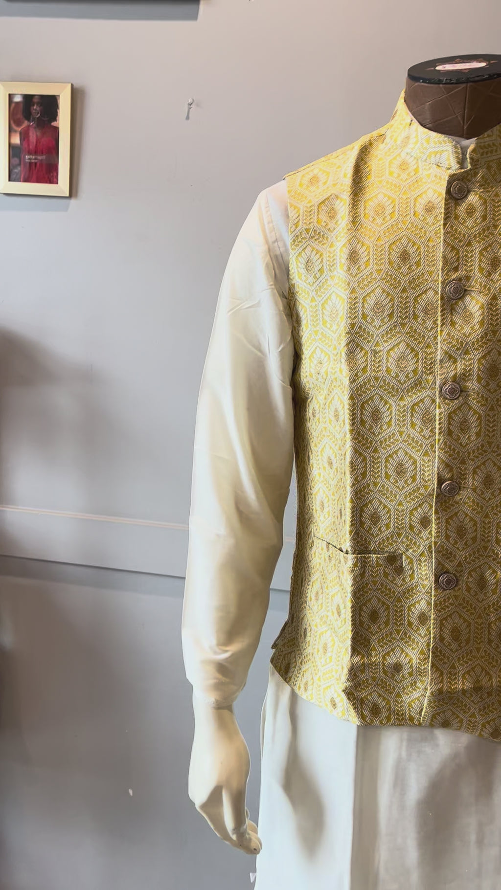 Cream & Yellow Kurta Vest Set