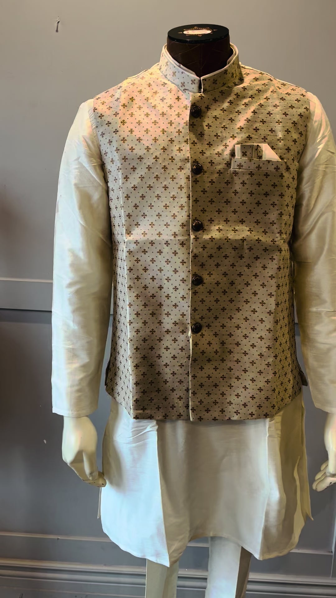 Cream Kurta Vest Set