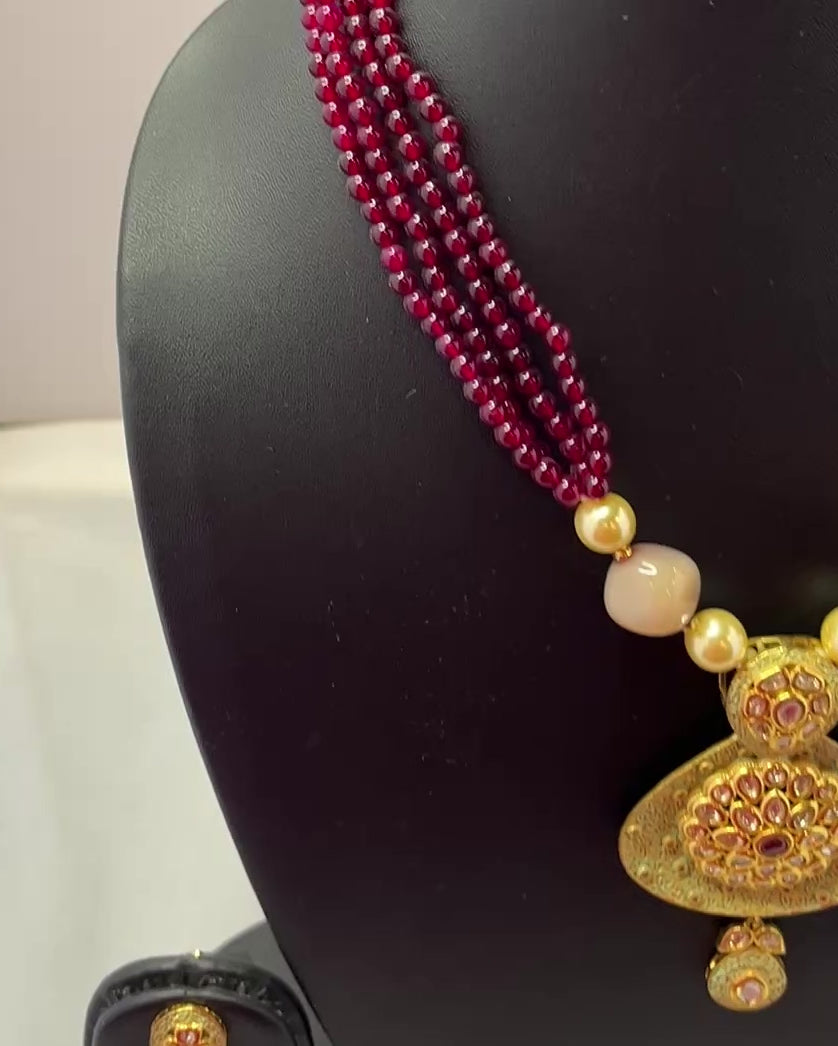 Maroon & Gold Color Set with Earrings