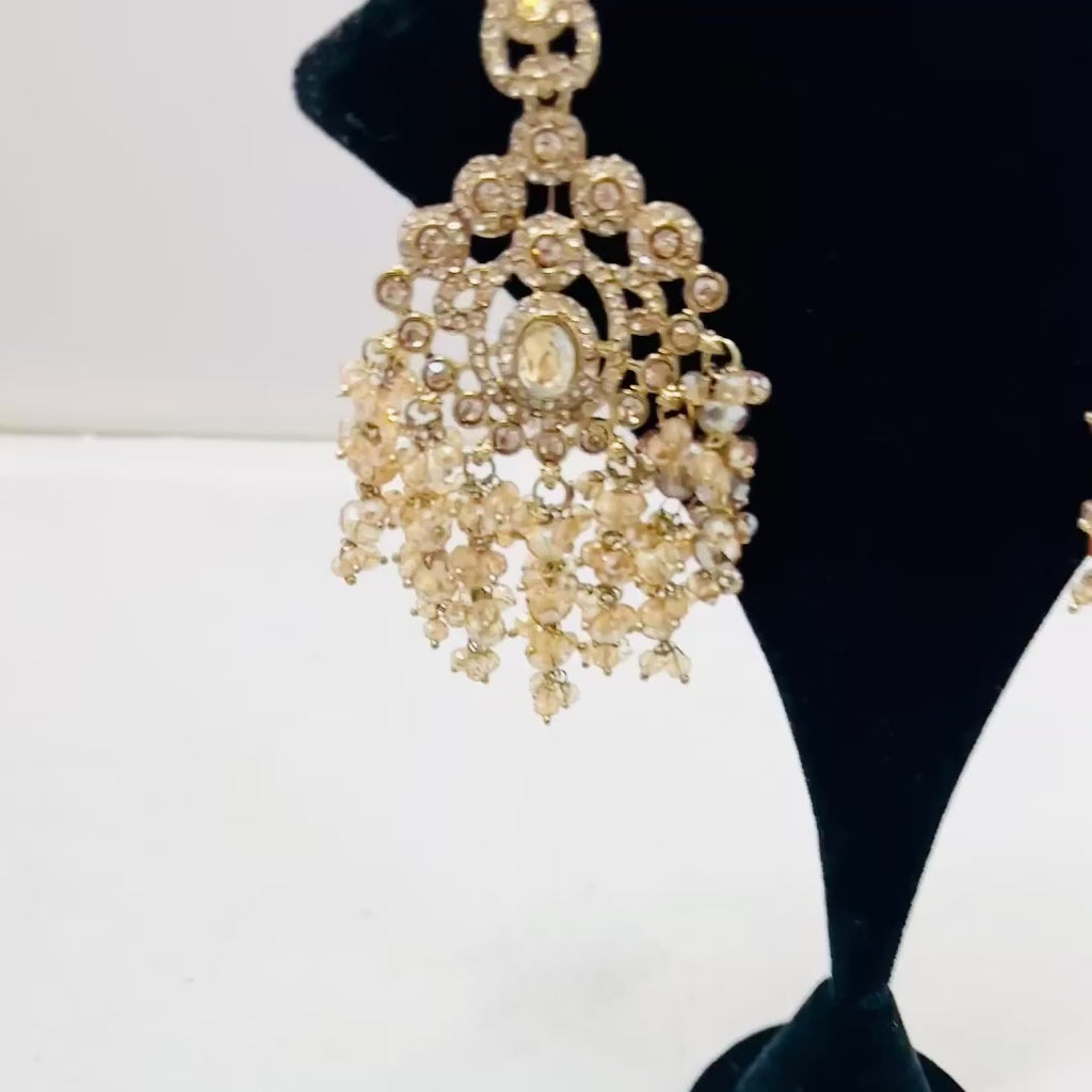 Gold Kundan Earrings With Ear Extensions