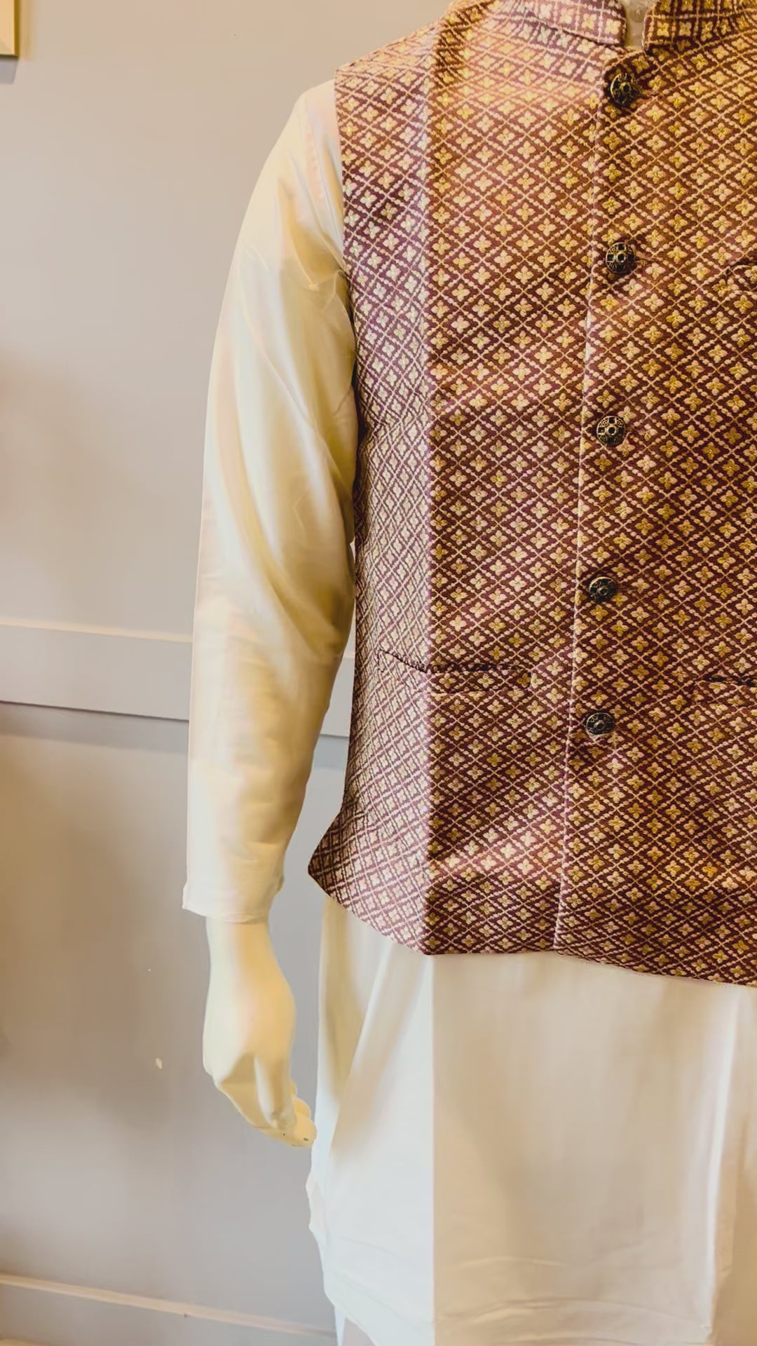 Cream & Maroon Kurta Vest Set