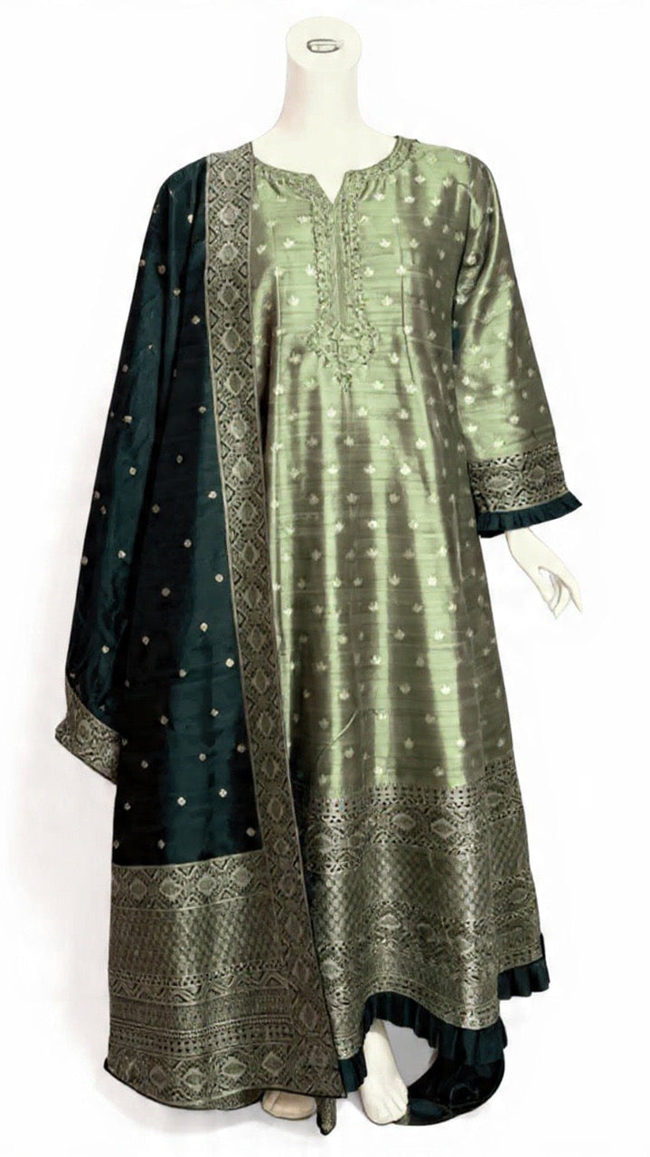 Sage Green Banaras Silk Anarkali