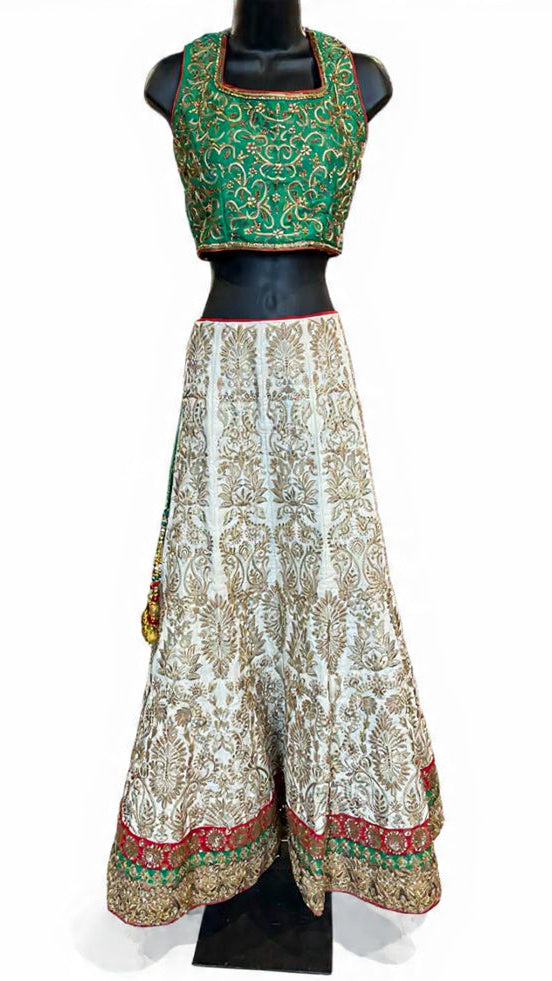 White & Red Embroidery Lehnga Set