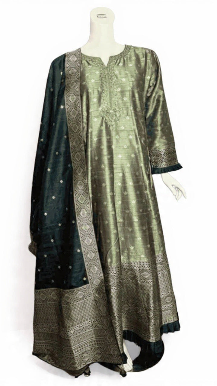 Sage Green Banaras Silk Anarkali