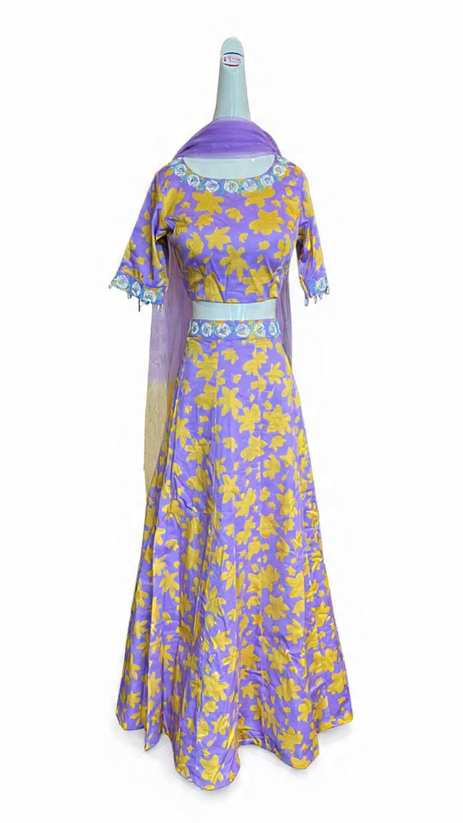 Purple & Yellow Floral Lehnga Set