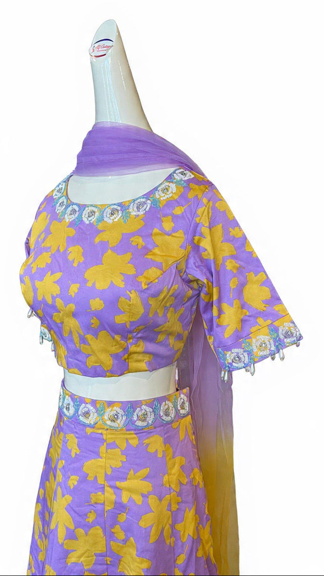 Purple & Yellow Floral Lehnga Set