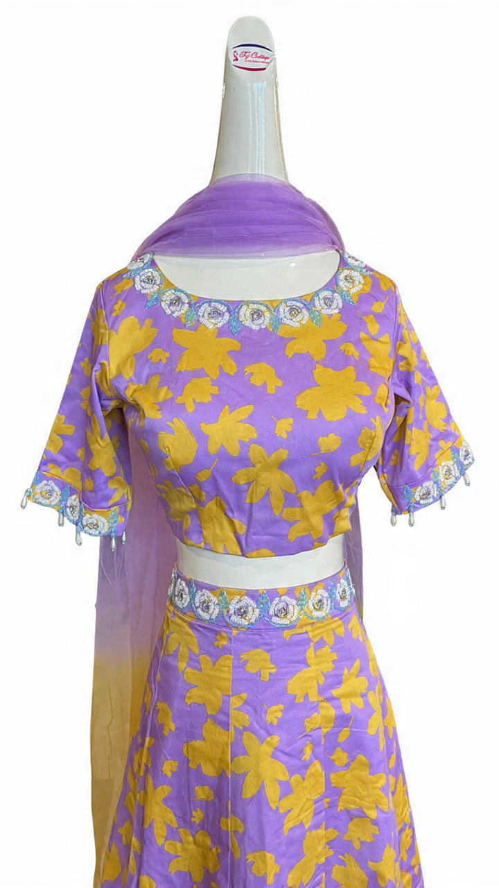 Purple & Yellow Floral Lehnga Set